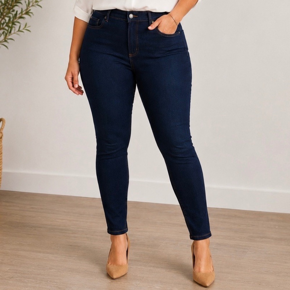 Tahari Women's Size 14W Dark Wash Stretch Skinny Jeans High Rise Ankle